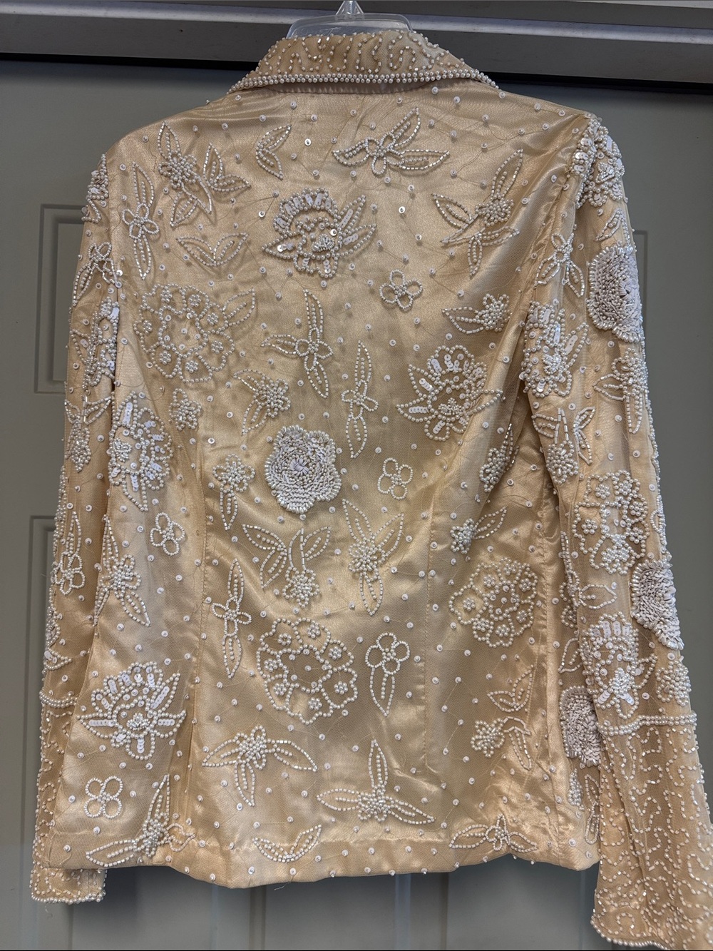 Gorgeous Together Champagne Beaded Floral Embellished Jacket Sz 6 - Picture 3 of 7
